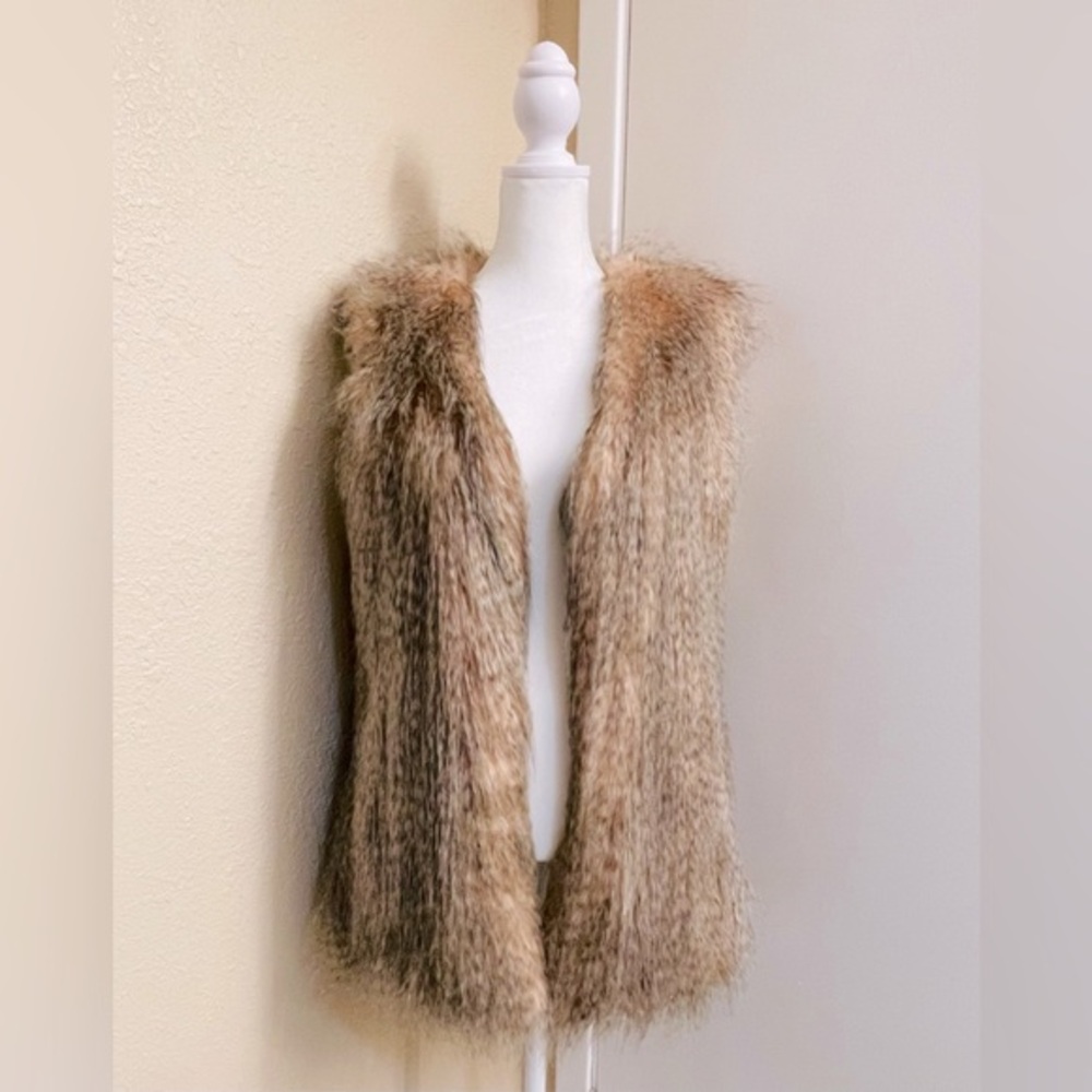 Via Spiga Faux Fur Vest, Mauve/Tan/Grey, Small
